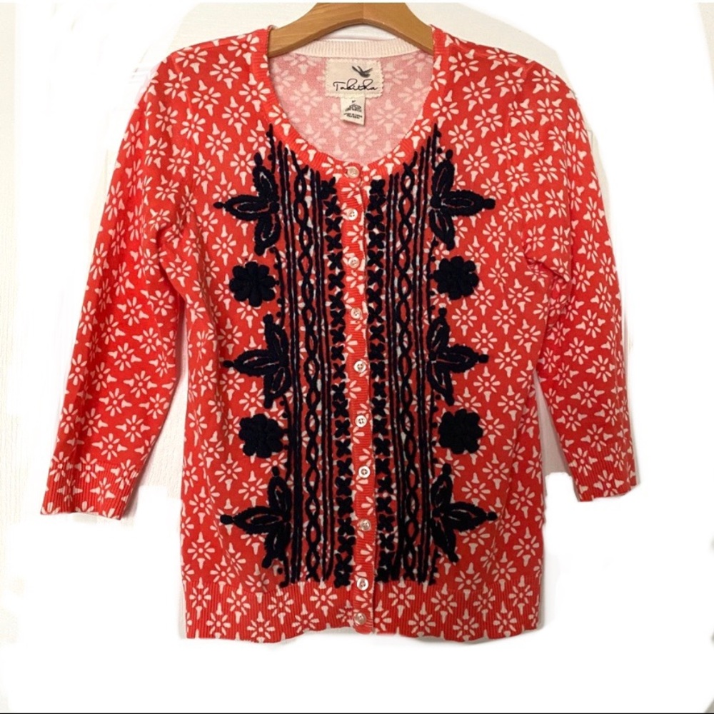 Tabitha Anthropologie Pink Embroidered Cardigan M
